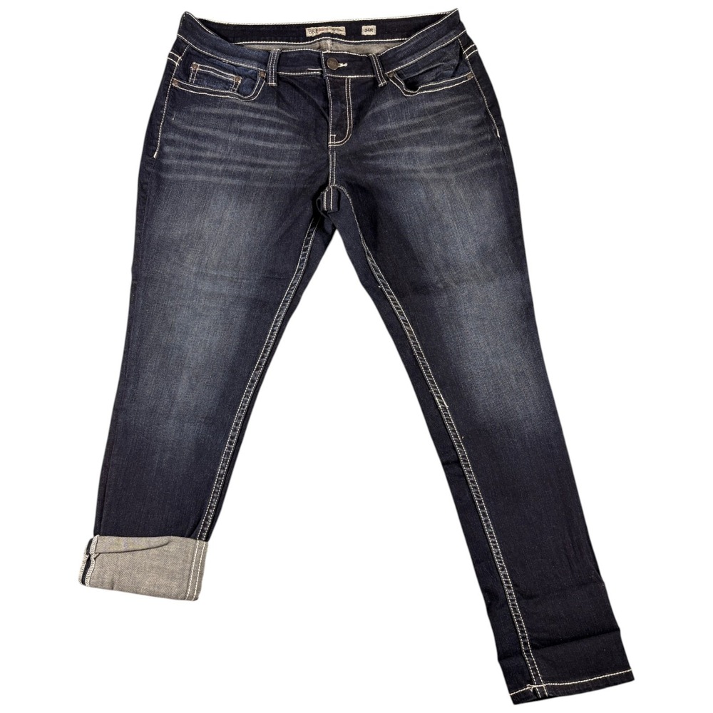 BKE Payton Jeans Womens 34R Dark Blue Denim Premium Washed Slim Mid Rise Stretch